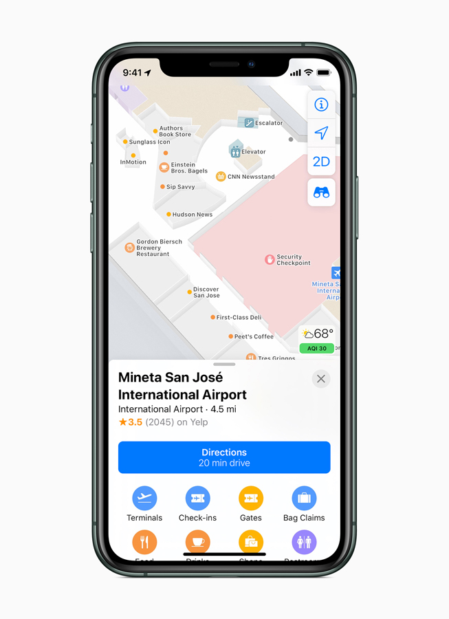 Nueva funcionalidad de mapas de interiores en un iPhone 11 Pro.