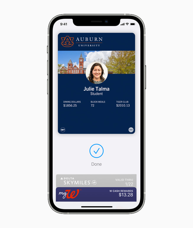 Student ID from Auburn University being used in Wallet on iPhone 12 Pro.