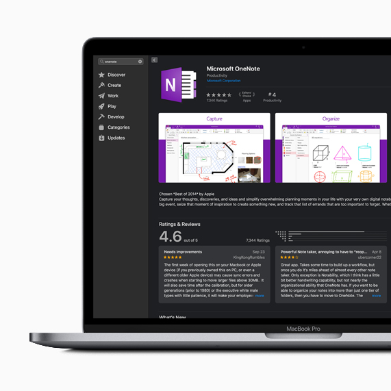 Mac App Store에서 이용 가능한 Microsoft OneNote의 앱 상세 페이지