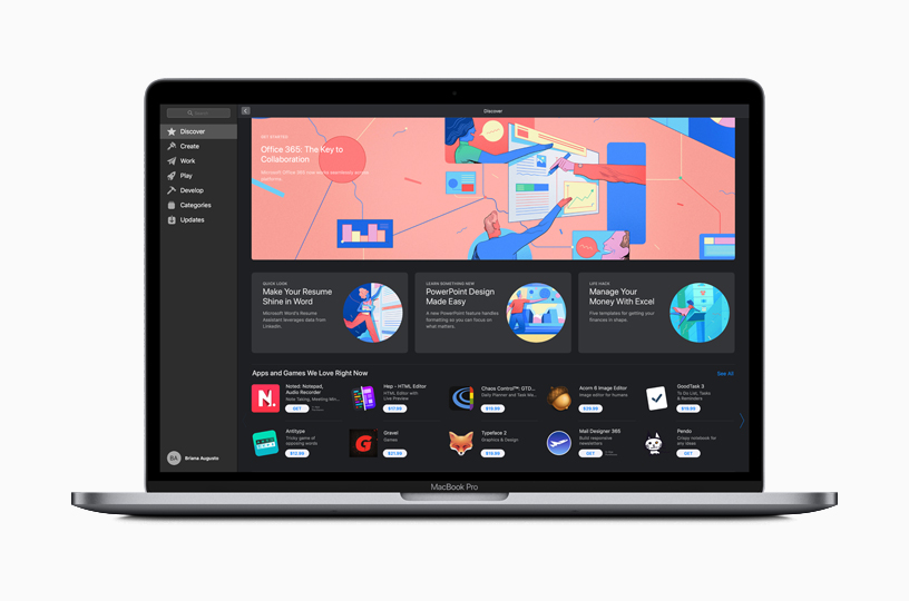 หน้า "ค้นพบ" ของ Mac App Store บน MacBook Pro