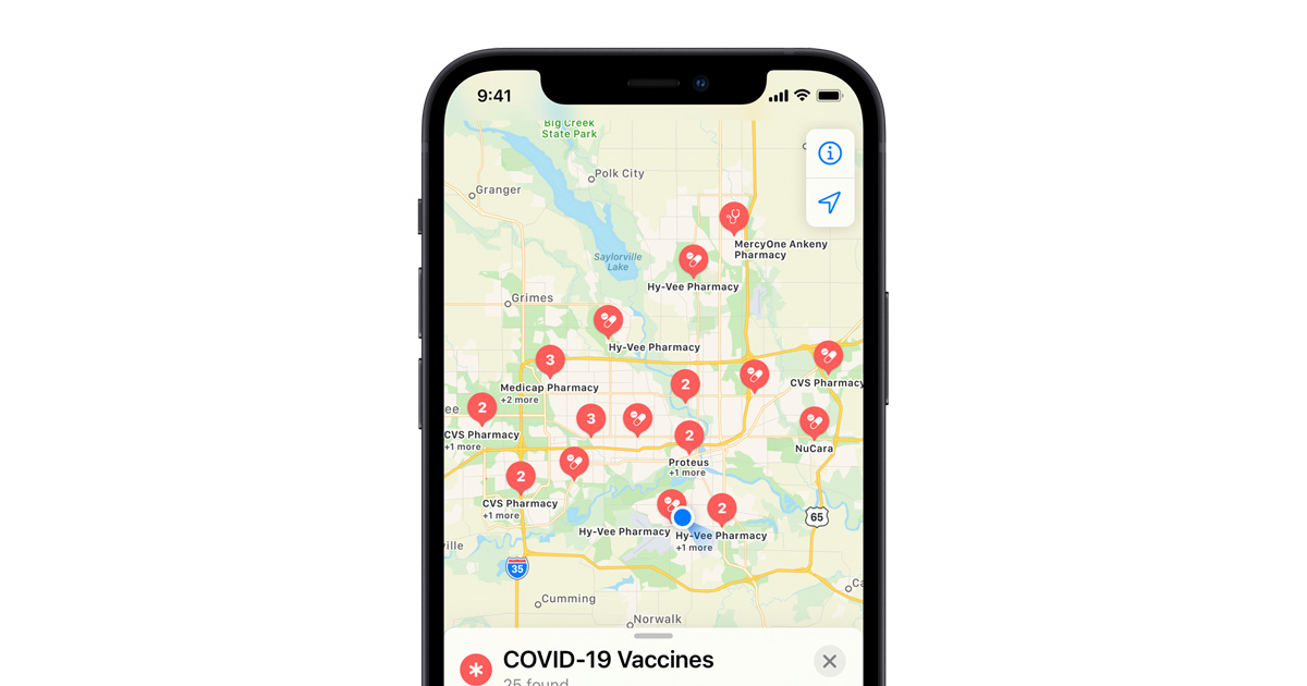 Apple Maps now shows COVID-19 vaccination sites
