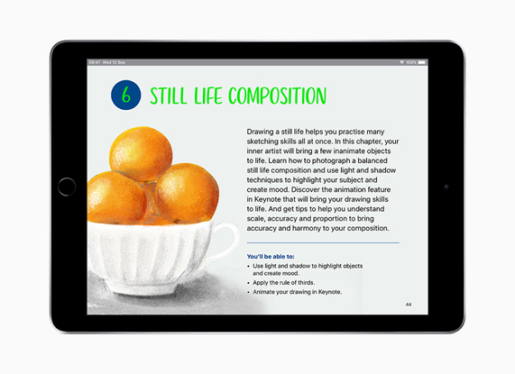 iPad con ‘Creatività per tutti’ in inglese.
