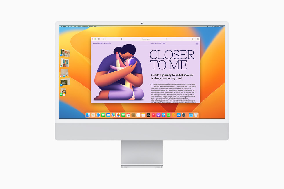 스테이지 매니저 기능을 보여주는 iMac. 