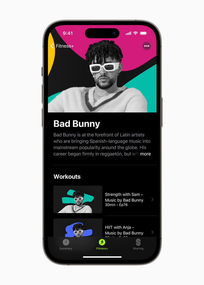 Nghệ Sĩ Tâm Điểm Bad Bunny được hiển thị trong Fitness+.