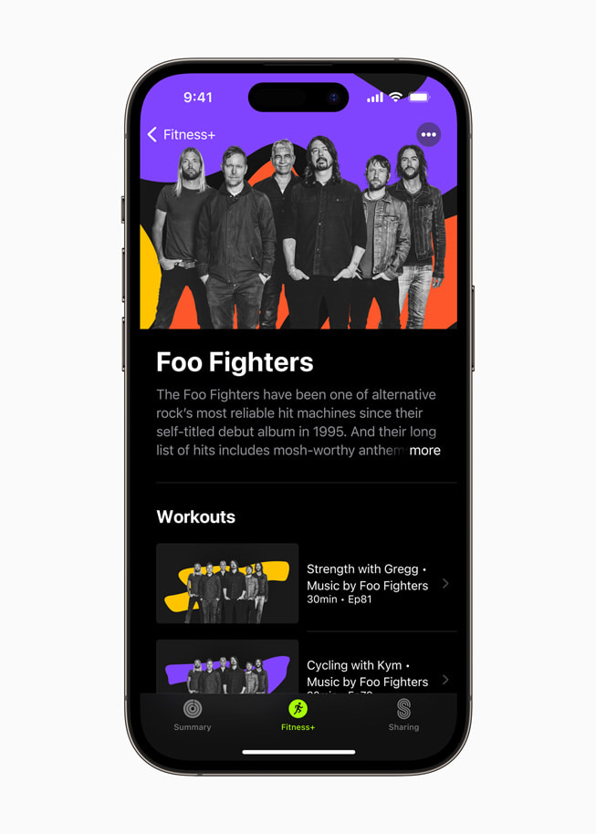 The Foo Fighters’ Artist Spotlight is shown in Fitness+.