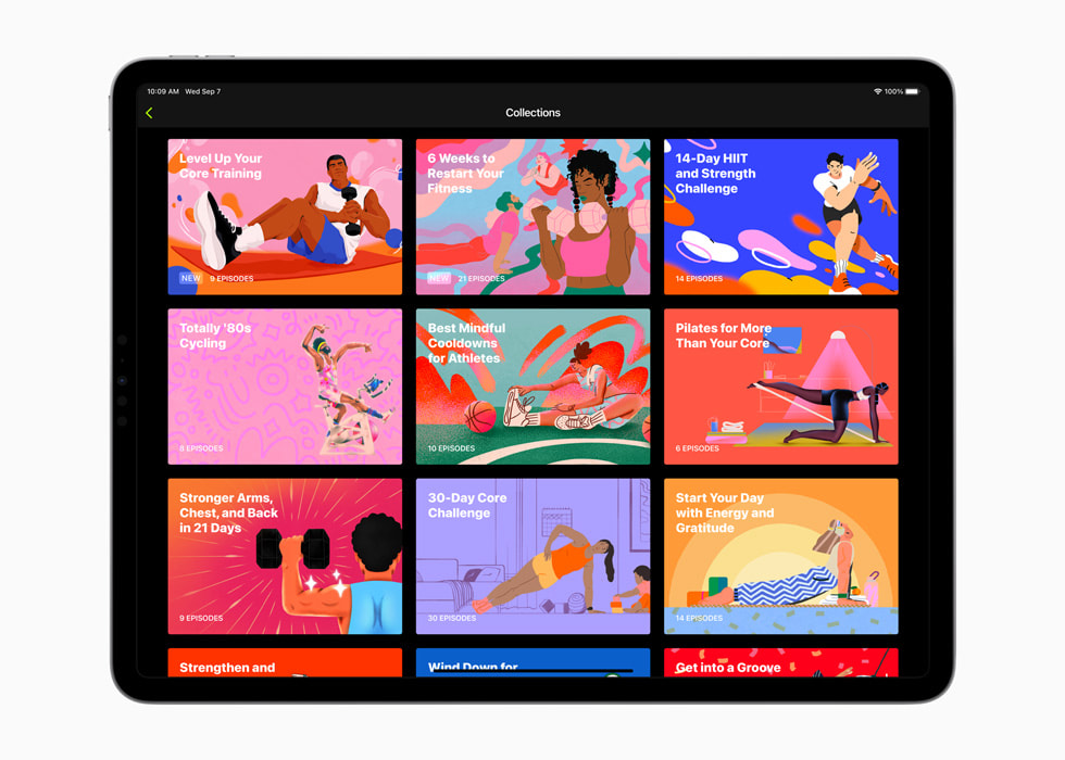 Les collections dans Fitness+ affichées sur l’iPad.
