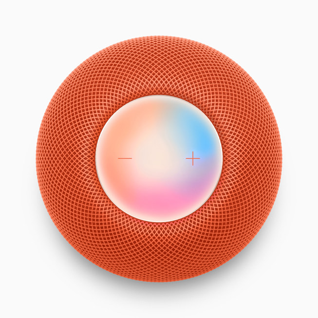 Använda Siri på HomePod mini i orange.