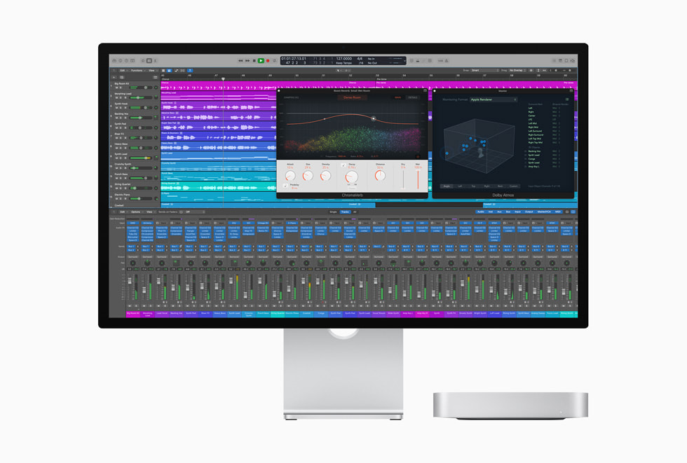 Un flusso di produzione musicale su Mac mini.