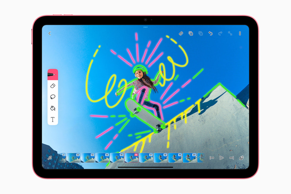 Edición de un vídeo con FlipaClip en la pantalla Liquid Retina de 10,9 pulgadas del nuevo iPad.