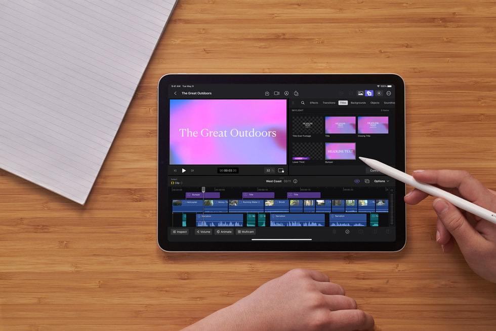 A user uses FInal Cut Pro on iPad with Apple Pencil.