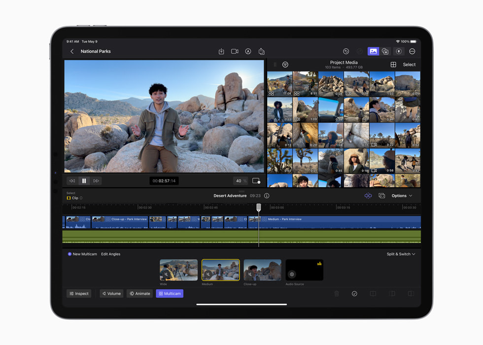 Multicam video editing in Final Cut Pro on iPad.