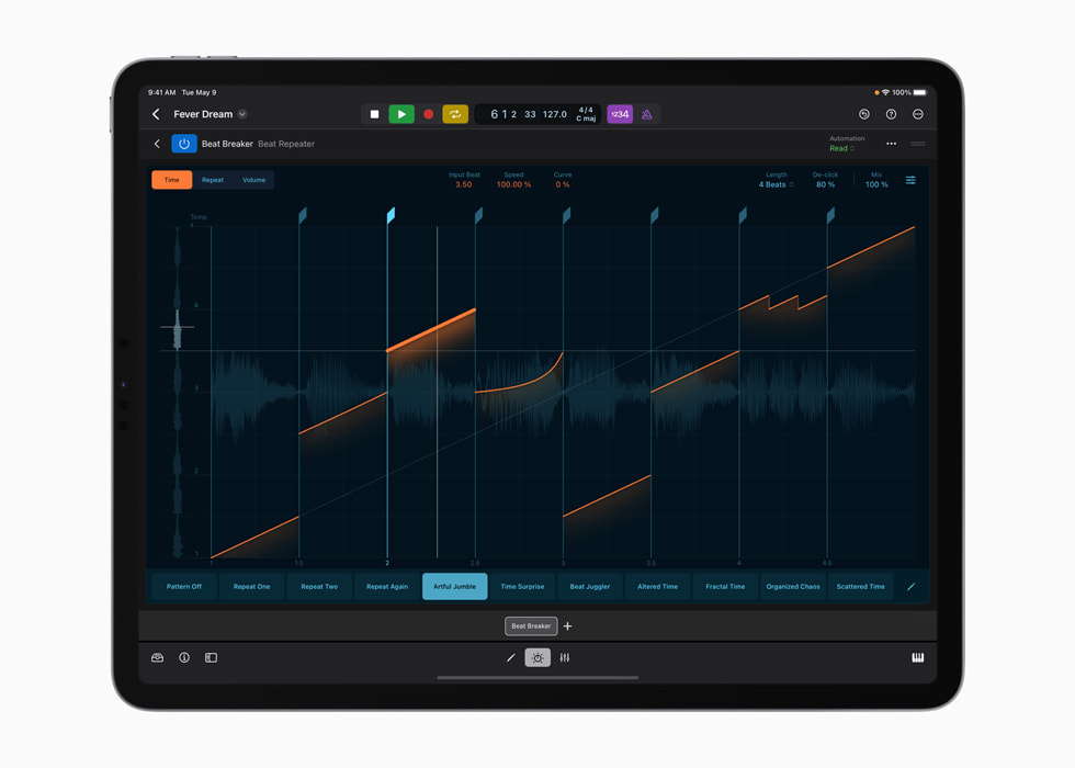 O Beat Breaker é mostrado no Logic Pro para iPad.