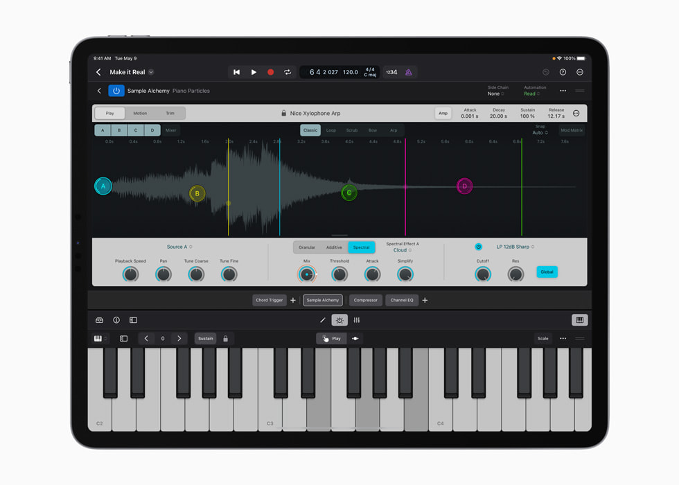 iPad 版 Logic Pro 內置的 Sample Alchemy 中的 Nice Xylophone Arp。