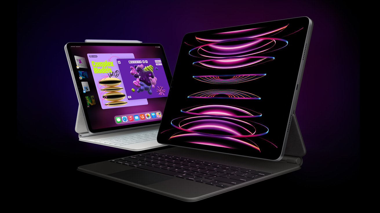 iPad Pro M2 Wallpaper 4K Neon circles Purple Stock 8947