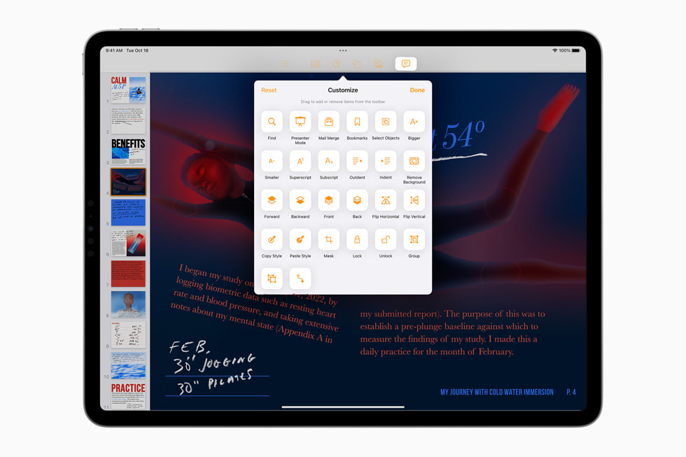 在 iPad Pro 使用 iPadOS 16 自訂 Pages。