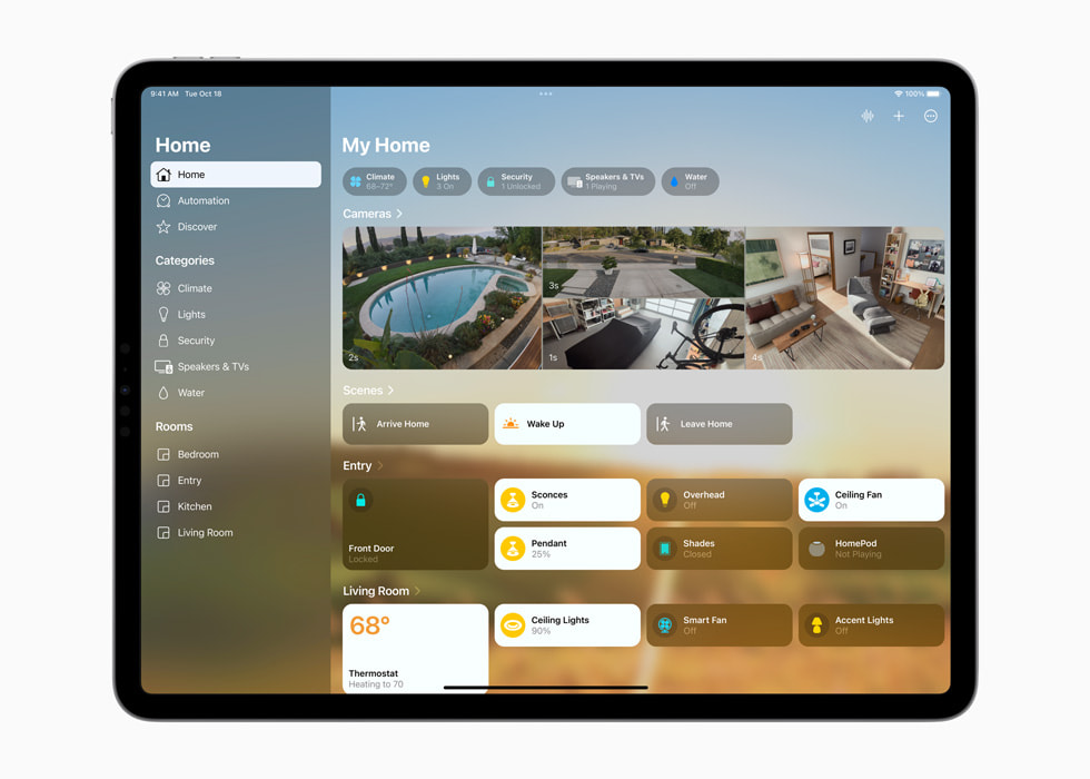 在全新 12.9 吋的 iPad Pro 展示 iPadOS 16 更新的「家居」app。