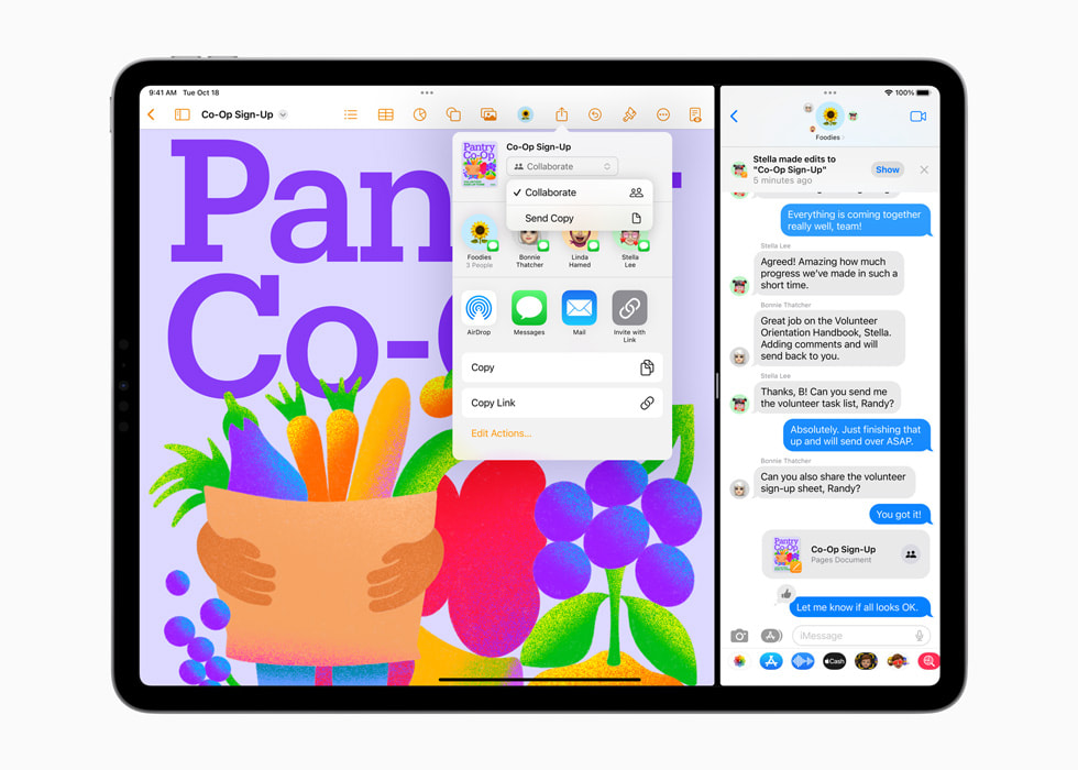 New collaboration features on Messages in iPadOS 16 on the new 12.9-inch iPad Pro.