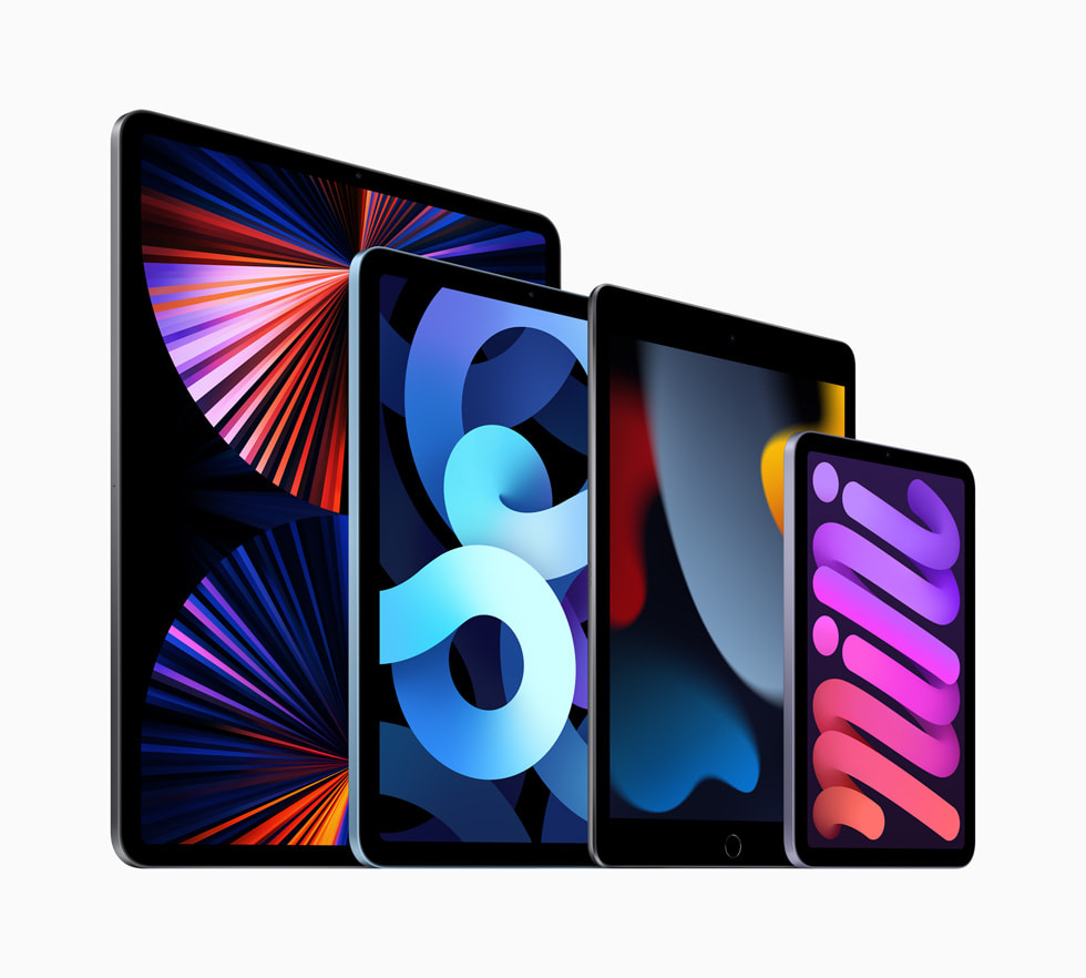 The complete iPad lineup, including the new iPad, iPad Pro, the new iPad mini, and iPad Air.