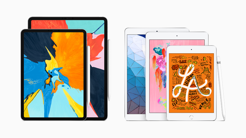 The iPad family with Apple Pencil.