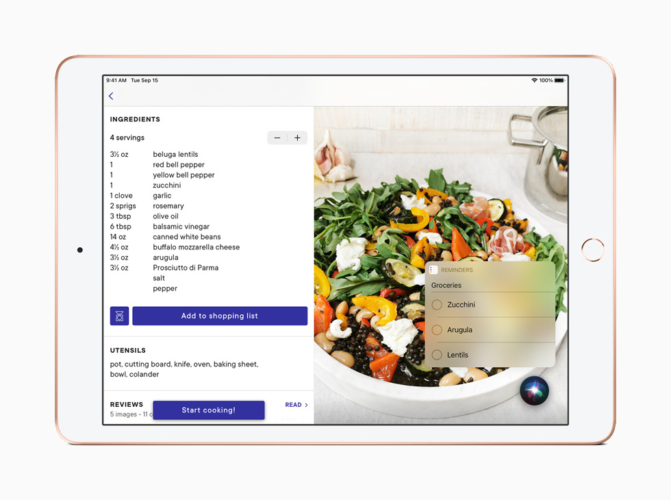 На iPad открыт список покупок в новом интерфейсе виджета «Напоминания».