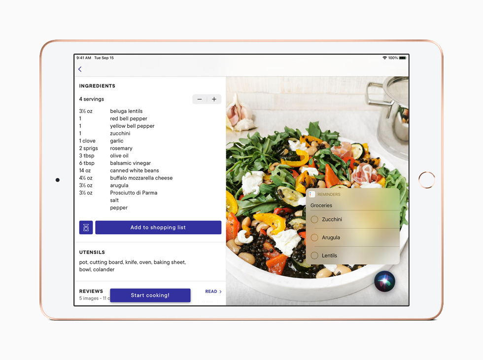 قائمة تسوق من البقالة تظهر على iPad في أداة التذكيرات بتصميمها الجديد.