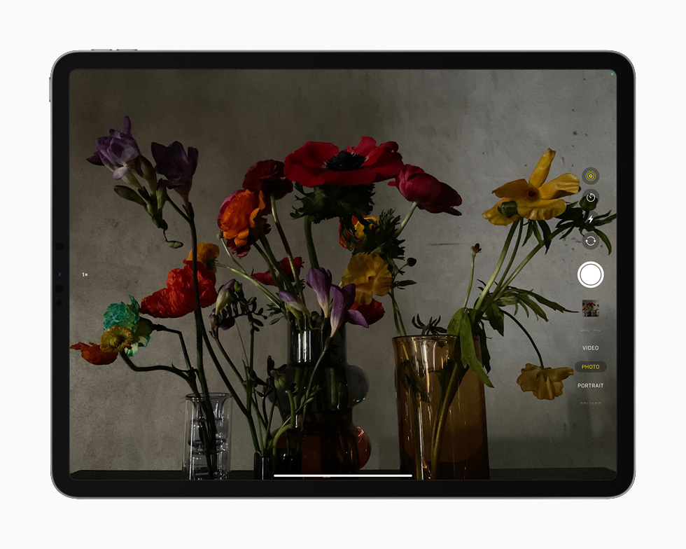 iPad Pro에서 LiDAR 기술을 시연하는 꽃 사진.
