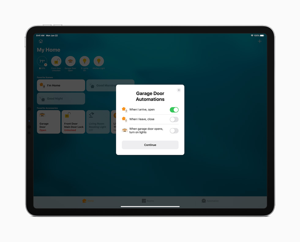 The Home app displayed on iPad Pro.