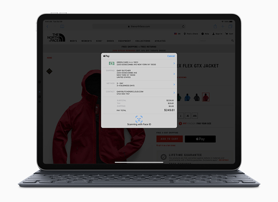 iPad Pro showing Apple Pay screen.