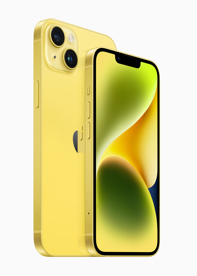 L’iPhone 14 et l’iPhone 14 Plus dans leur nouvelle finition jaune.