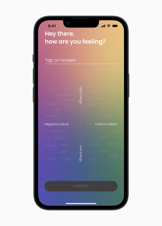 “Hey there, how are you feeling?” screen on the SPOKE app on iPhone 14.