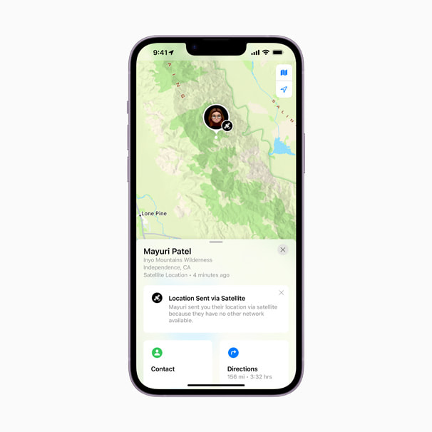iPhone 透過 Find My 分享衛星位置｜來源：Apple Newsroom