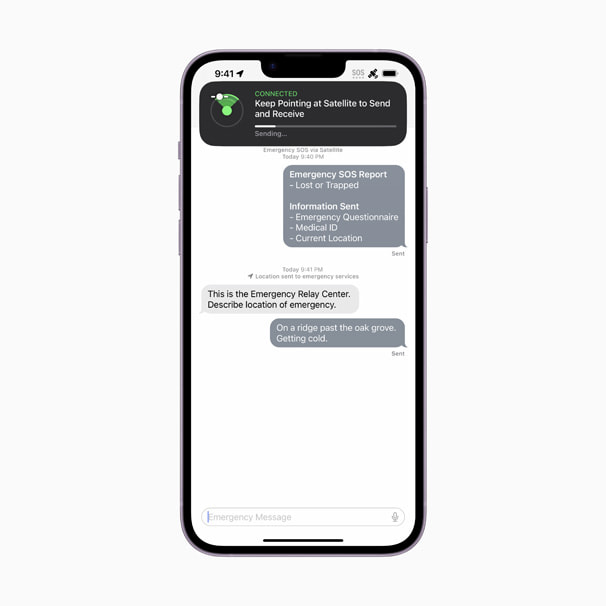 iPhone 衛星訊息對話畫面｜來源：Apple Newsroom