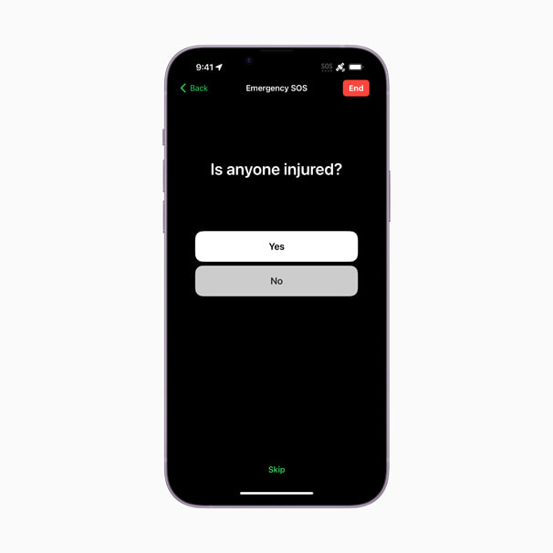 iPhone 衛星訊息報告受傷情境｜來源：Apple Newsroom