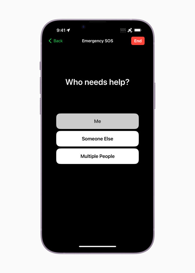 An iPhone screen asks the user “Who needs help?”