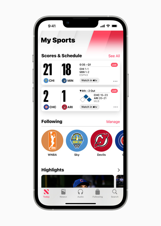 Apple News muestra My Sports.
