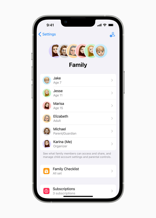 「家人共享」設定顯示在 iPhone 上。