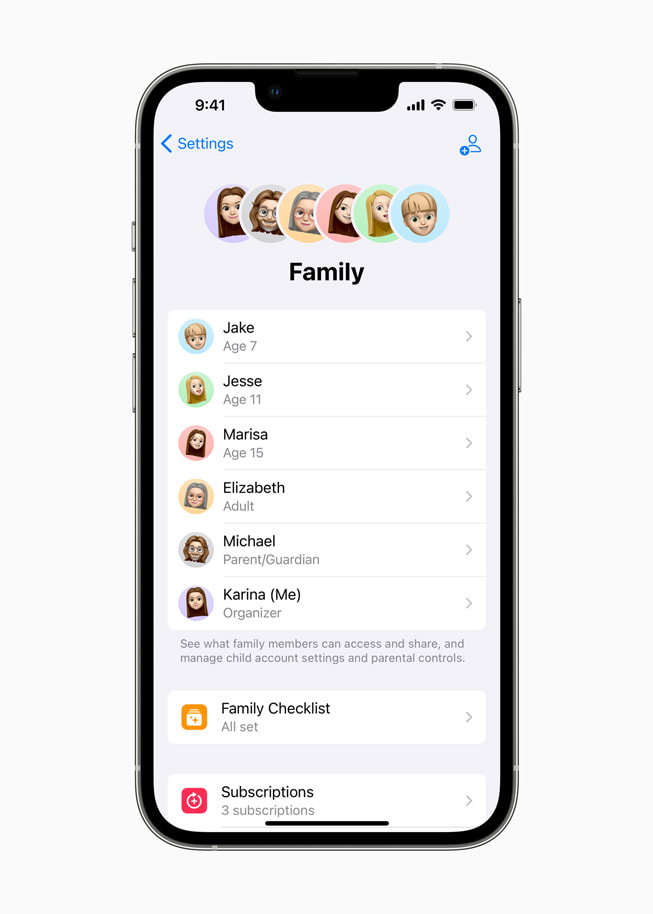 Des réglages de Partage familial sont affichés sur un iPhone.