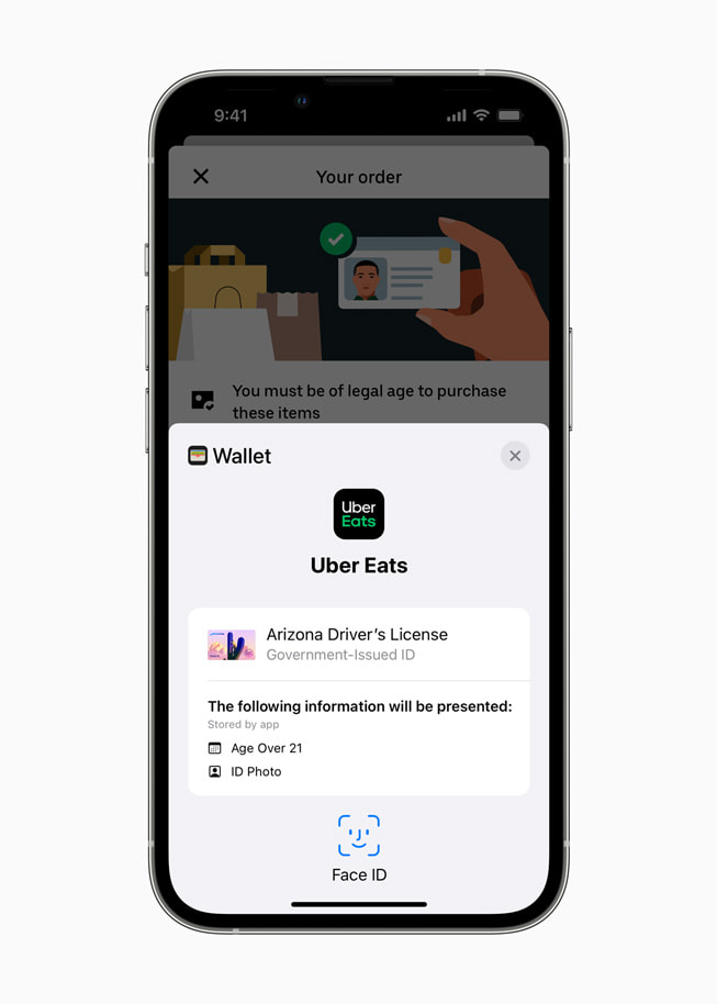 En användares Uber Eats-konto visas med godkännanden i Plånbok.