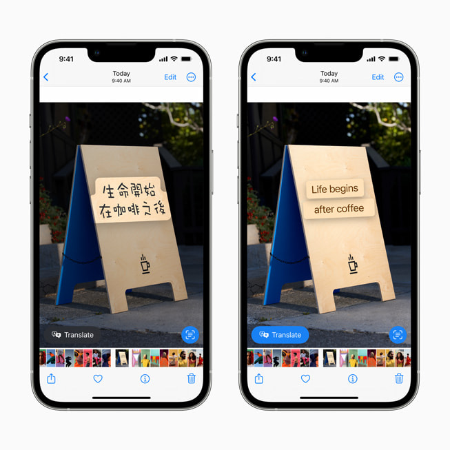 Dos pantallas de iPhone muestran las nuevas funcionalidades de Texto en Vivo en iOS 16.