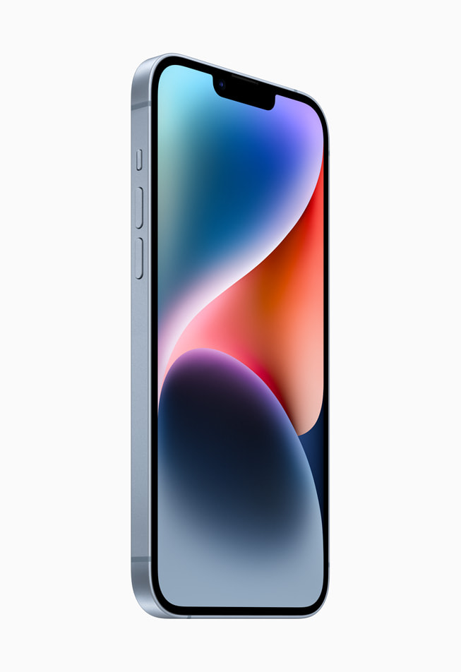 Se muestra el iPhone 14 Plus en color azul.