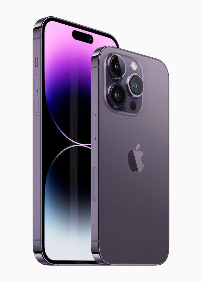 iPhone 14 Pro and iPhone 14 Pro Max are shown in deep purple.