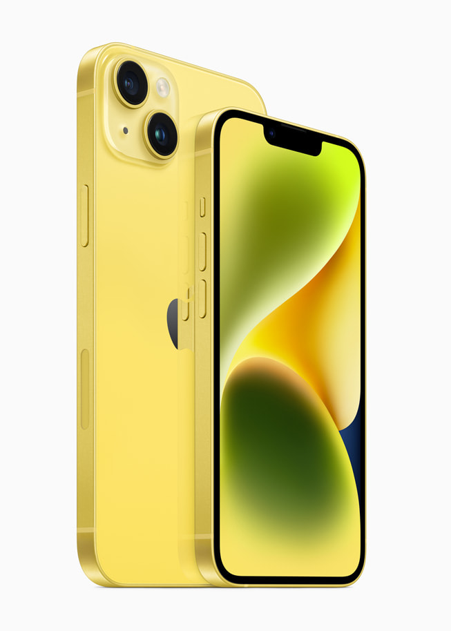iPhone 14 and iPhone 14 Plus are shown in a new yellow color.