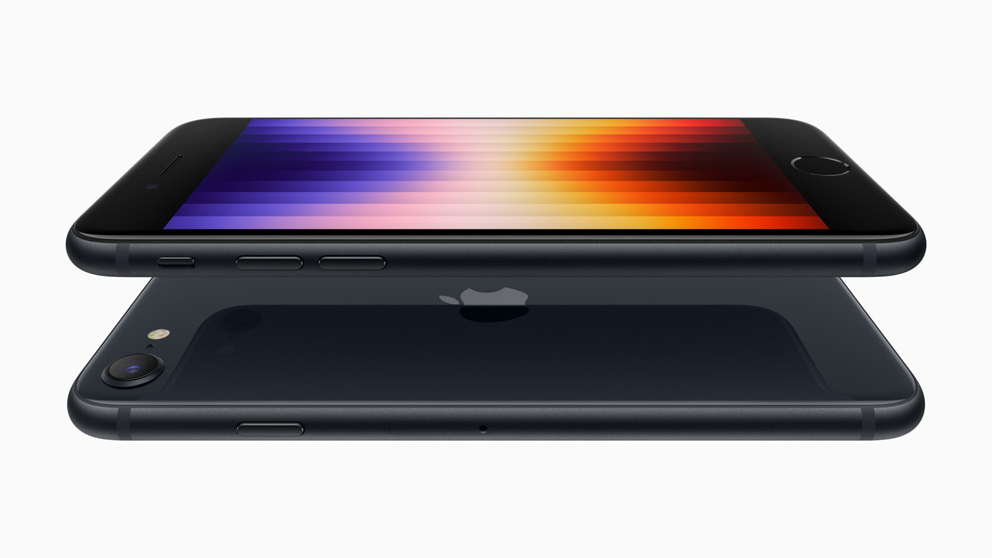 Mặt trước và mặt sau của iPhone SE mới vào nửa đêm, giới thiệu kính và thiết kế nhôm cấp hàng không vũ trụ.