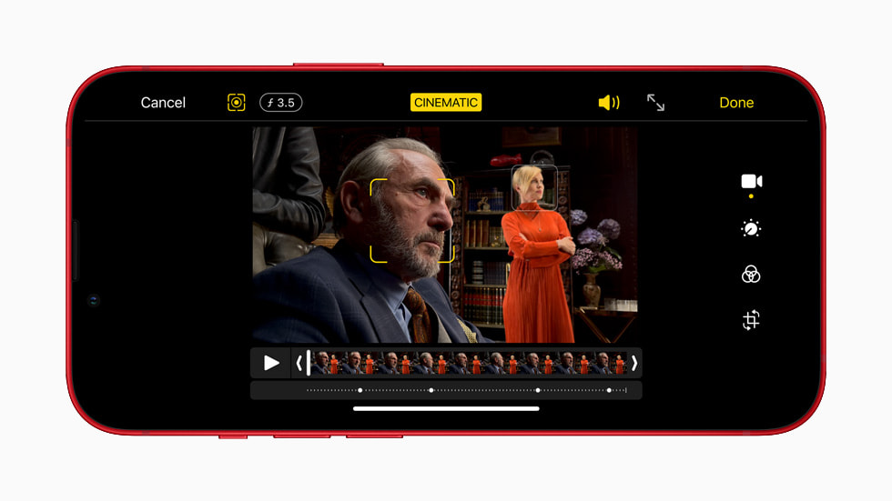 iPhone 13 using Cinematic mode to record people.