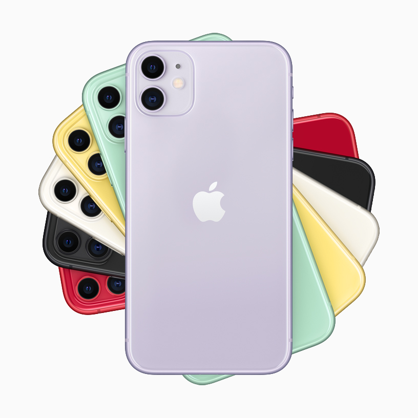 Una pila di iPhone 11 in sei colori.