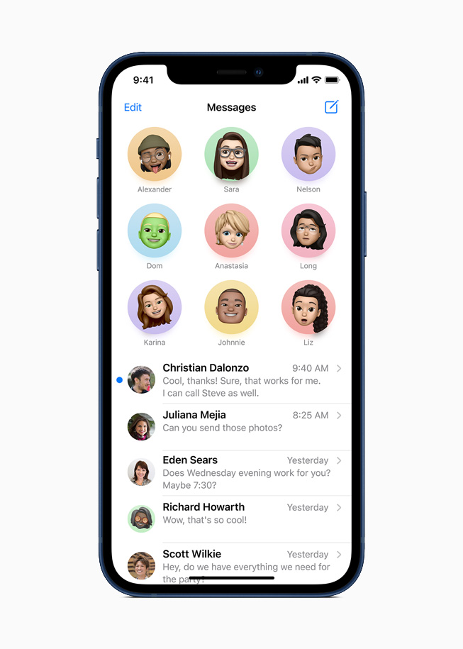 Pinned conversations in the Messages app.