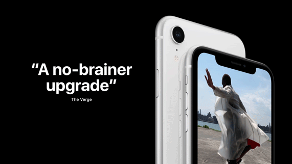 iPhone XR junto al texto animado de una reseña.