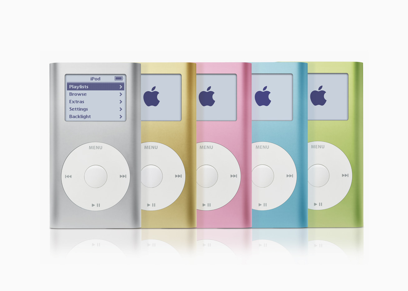 Image of five iPod Mini in different colors
