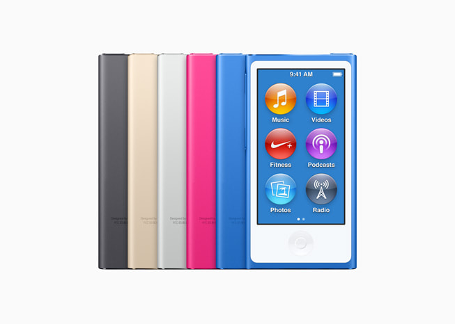 O iPod nano (7ª geração) é mostrado.