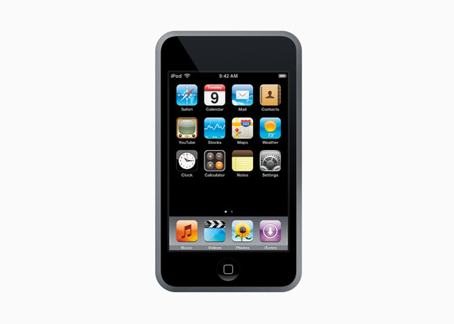O primeiro iPod touch é mostrado.